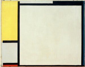 Komposition mit Gelb, Schwarz, Blau, Rot und Grau