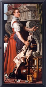 Die Köchin (Junge Frau, die Geflügel am Kaminspieß stickt) (Gemälde von Pieter Aertsen) von Pieter Aertsen