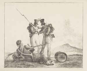 Drei Soldaten auf dem Schlachtfeld von Pieter Bartholomeusz. Barbiers