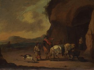 Reiter halten an einem Gebirgspass von Pieter Bout