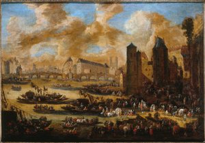Le Pont-Neuf, die Île de la Cité, der Turm und das Tor von Nesle, um 1650 von Pieter Casteels