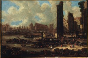 Der Pont-Neuf, die Cité, der Turm und das Tor von Nesle, um 1650 von Pieter Casteels