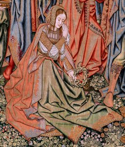 Flämischer Wandteppich. Serie Die Passion Christi. Die Kreuzabnahme. Zweite Wandteppichserie der Passion Christi, die zum Patrimonio Nacional gehört. Modell Zeichner aus dem Kreis von Jan van Roome. Herstellung Pieter van Aelst
