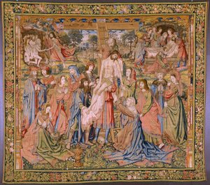 Flämischer Wandteppich. Serie Die Passion Christi: Kreuzabnahme. Herstellung Pieter van Aelst. Kartonist Jan van Roome. Ca. 1507-1520