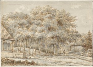 Waldweg mit zwei Häusern von Pieter Ernst Hendrik Praetorius