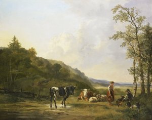 Landschaft mit Hirten und Vieh