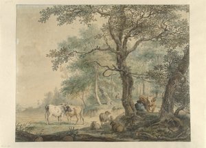 Landschaft mit zwei Hirten mit Vieh