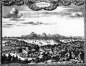 Flugblatt des Großen Brandes von London, 1666 von Pieter Hendricksz Schut