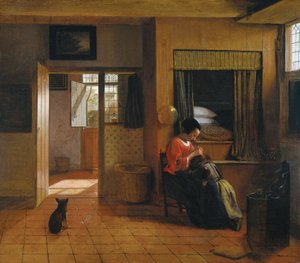 Innenraum mit einer Mutter, die das Haar ihres Kindes entlaust, Die Pflicht einer Mutter, 1659-1660