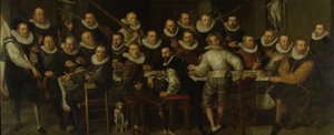 Die Kompanie von Hauptmann Gillis Jansz Valckenier und Leutnant Pieter Jacobsz Bas, Amsterdam, 1599 von Pieter Isaacsz.