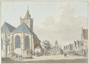 Der Markt in Vlaardingen mit der Kirche und dem Rathaus von Pieter Jan van Liender