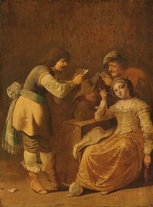 Kartenspieler mit rauchender Frau