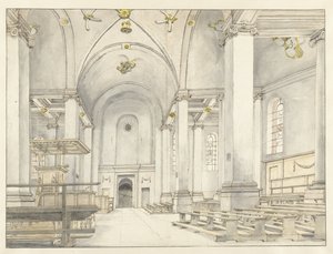Ansicht des Kirchenschiffs der Nieuwe Kerk, Haarlem, Blick nach Westen von Pieter Jansz Saenredam