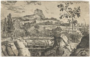 Bergige Landschaft mit Wasserfall von Pieter Langendijk (I)
