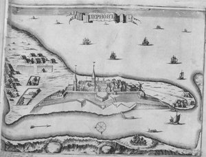 Ansicht der Belagerung von Pärnu im August 1710, 1715