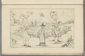 Chinesischer Herr empfängt Tee von einem Diener in einer Landschaft von Pieter Schenk (II)