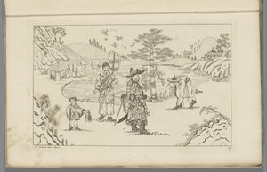 Vier chinesische Figuren in einer Landschaft (Serie) von Pieter Schenk (II)