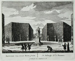 Sechseckige Hecke bei einem Faunbrunnen, aus 