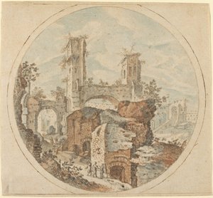 Reisende unter römischen Ruinen von Pieter Stevens