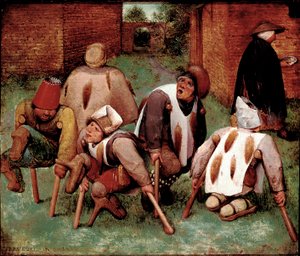 Die Krüppelgruppe von behinderten Charakteren, Kriegsversehrte. Gemälde von Pieter Bruegel dem Älteren (1525-1569) 1568. Paris, Louvre