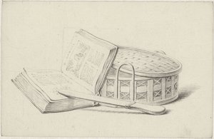 Stillleben mit Buch, Brieföffner und Körbchen