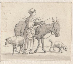 Frau mit Esel, Schaf und Hund von Pieter de Goeje