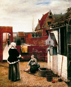 Frau und ihr Diener in einem Hof von Pieter de Hooch