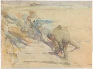 Arbeiter beim Aufbrechen von Schienen von Pieter de Josselin