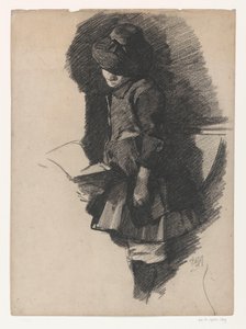 Stehendes Mädchen mit Hut, das in ein Buch schaut von Pieter de Josselin