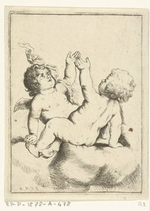 Ein Engel und ein Kind auf einer Wolke von Pieter van Avont