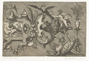 Rechte Hälfte einer großen Kartusche mit einer Darstellung der Nacht von Pieter van der Heyden