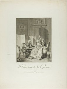 Ankündigung der Schwangerschaft, aus Monument du Costume Physique et Moral de la fin du Dix-huitième siècle