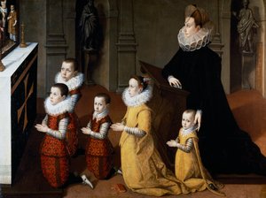 Porträt von Chiara Albini Petrozzani mit ihren betenden Kindern
