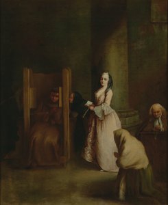 Das Geständnis, 1750er von Pietro Longhi