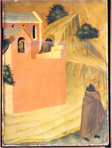 Der Selige entkommt aus dem Kloster und überquert den Fluss Lamone, Kachel auf dem Altarbild der Seligen Demut