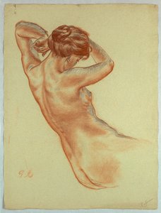 Halbfigur einer sitzenden nackten Frau