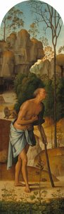 Die Kreuzigung mit der Jungfrau, dem Heiligen Johannes, dem Heiligen Hieronymus und der Heiligen Maria Magdalena [linkes Panel]