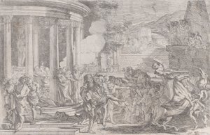 Sinorix wird aus dem Tempel der Artemis getragen, um den Auswirkungen des Giftes zu entkommen, ca. 1640 von Pietro Testa