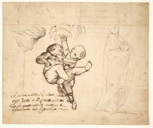 Studie für zwei spielende Putti, Blätter und eine drapierte Figur mit einer Urne