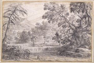 Bewaldete Flusslandschaft, ca. 1650 von Pietro da Cortona
