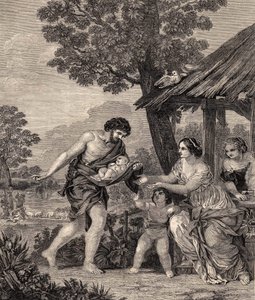 Romulus und Remus. Gravur nach dem Gemälde von Pietro da Cortone. Gravur von 1860.