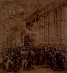 Urban VIII wird durch das Kirchenschiff von St. Peter getragen von Pietro da Cortona