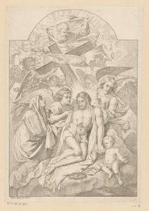 Die Heilige Dreifaltigkeit mit Maria, Passionswerkzeugen und Engeln von Pietro del Po