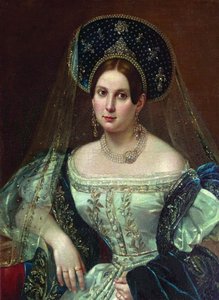 Porträt einer Frau im russischen Hofkleid, ca. 1835 von Pimen Nikitich Orlov