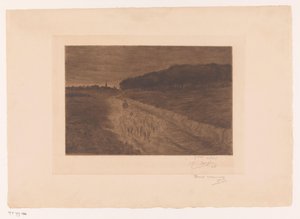 Schafherde mit Hirte auf einem Heideweg von Pol Craps (signed by artist)