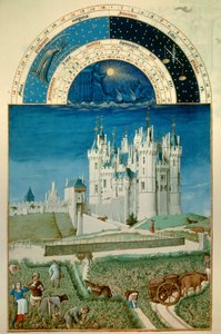 September: Ernte. Im Hintergrund das Schloss von Saumur