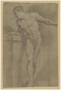Studie eines stehenden männlichen Modells, an eine Brüstung gelehnt von Pompeo Batoni