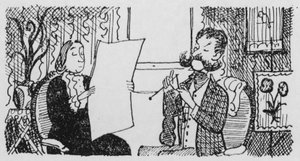 Mann beim Stricken (Lithografie)
