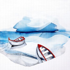 Rote Boote blauer See von Poonam Choudhary