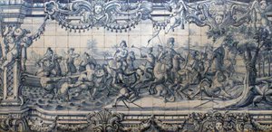 Alexander der Große kämpft gegen die Perser - Azulejos-Platte aus Lissabon, ca. 1745 - Nationalmuseum für Azulejos, Lissabon (Portugal) von Portuguese School